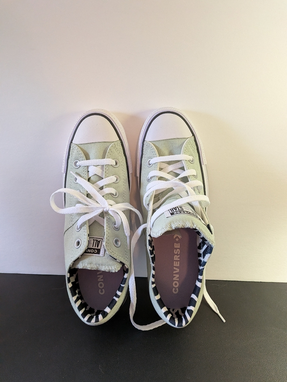 New Converse Low-Top Sneakers in Mint with Zebra Lining, Padded Tongue & Ankle.